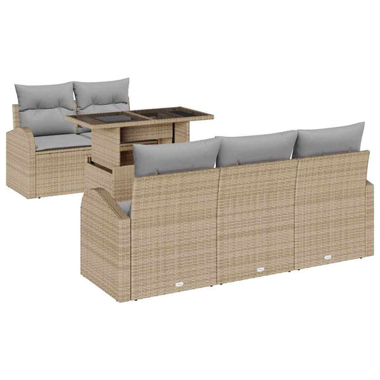 Garten-Sofa-Set mit Kissen 6 pcs Beige Poly Rattan