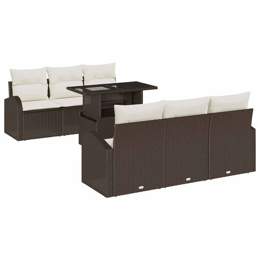 Garten-Sofa-Set mit Kissen 7 pcs Braun Poly Rattan