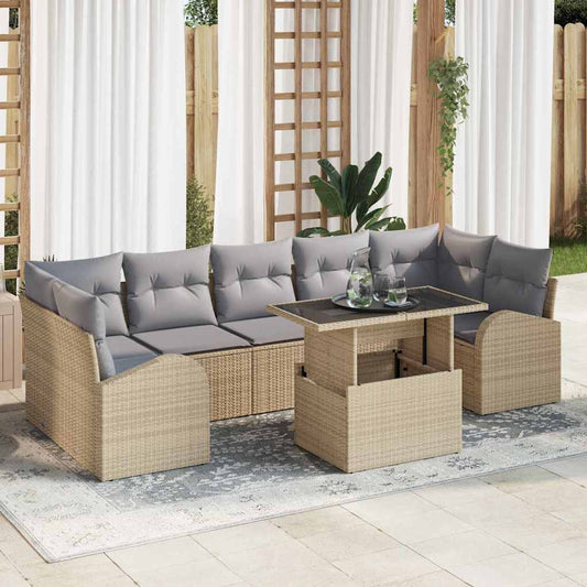Garten-Sofa-Set mit Kissen 8 pcs Beige Poly Rattan