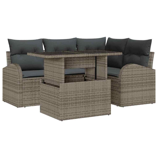 Garten-Sofa-Set mit Kissen 5 pcs Grau Poly Rattan