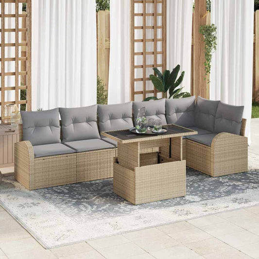 Garten-Sofa-Set mit Kissen 7 pcs Beige und Hellgrau