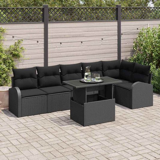 Garten-Sofa-Set mit Kissen 7 pcs Schwarz