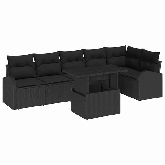 Garten-Sofa-Set mit Kissen 7 pcs Schwarz