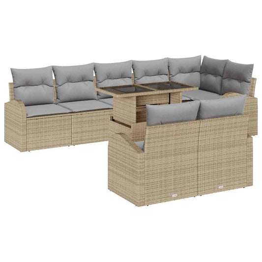 Garten-Sofa-Set 9 pcs Beige und Hellgrau 100 x 55 x 73 cm