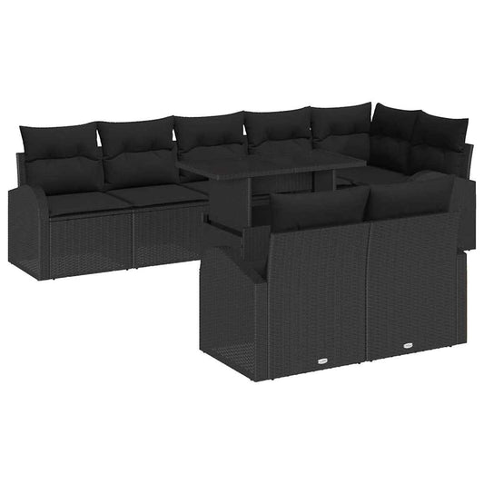 Garten-Sofa-Set mit Kissen 9 pcs Schwarz