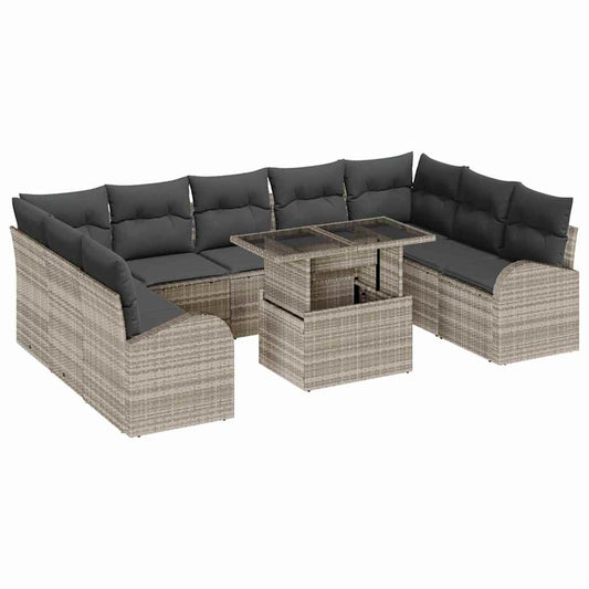 Garten-Sofa-Set mit Kissen 10 pcs Hellgrau 100 x 55 x 73 cm