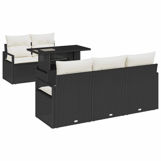 Garten-Sofa-Set 6 pcs Schwarz und Creme 100 x 55 x 73 cm