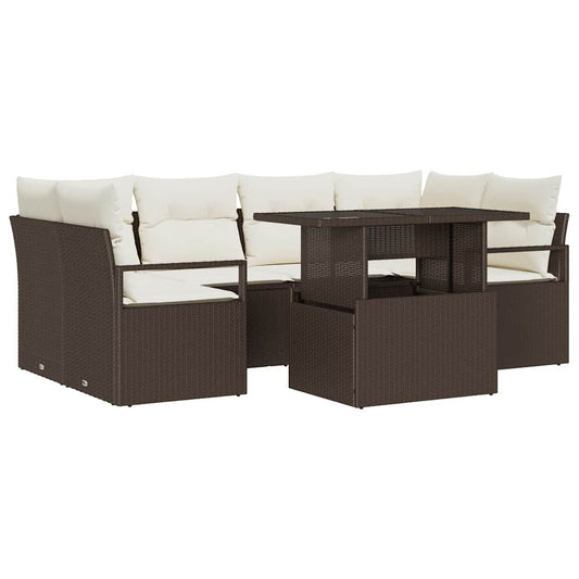 Garten-Sofa-Set 7 pcs Braun und Creme 100 x 55 x 73 cm