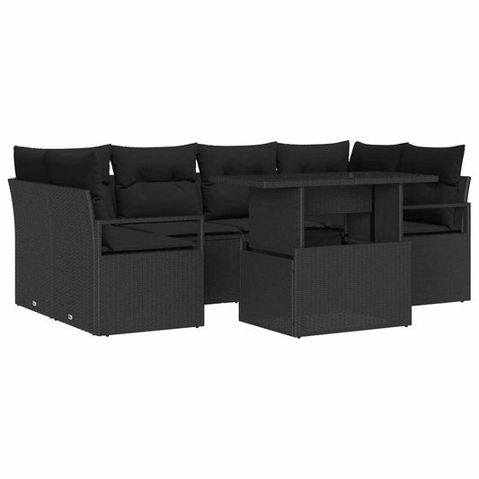 Garten-Sofa-Set mit Kissen 7 pcs Schwarz