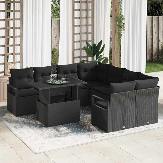 Garten-Sofa-Set mit Kissen 9 pcs Schwarz 100 x 55 x 73 cm