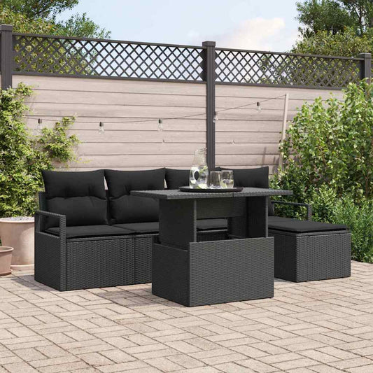 Garten-Sofa-Set mit Kissen 6 pcs Schwarz