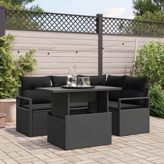 Garten-Sofa-Set mit Kissen 5 pcs Schwarz 100 x 55 x 73 cm