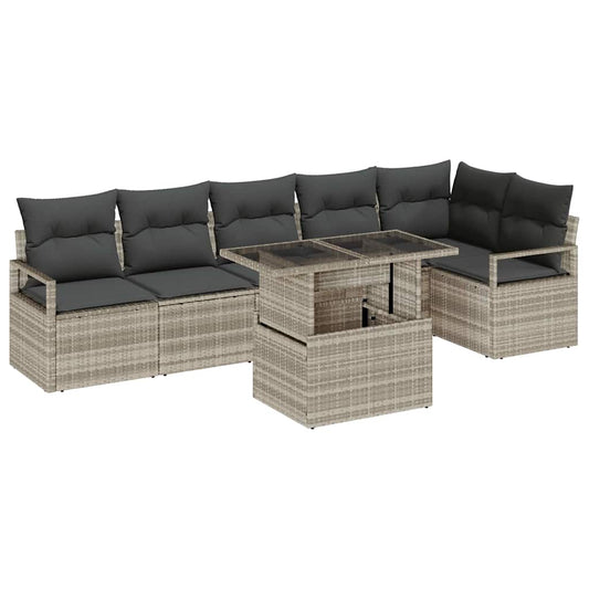 Garten-Sofa-Set mit Kissen 7 pcs Hellgrau Poly Rattan