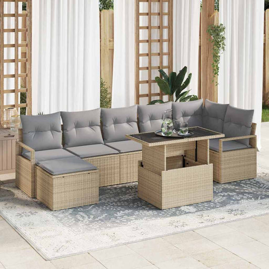 Garten-Sofa-Set mit Kissen 8 pcs Beige und Hellgrau