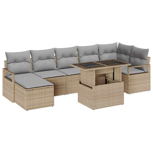 Garten-Sofa-Set mit Kissen 8 pcs Beige und Hellgrau