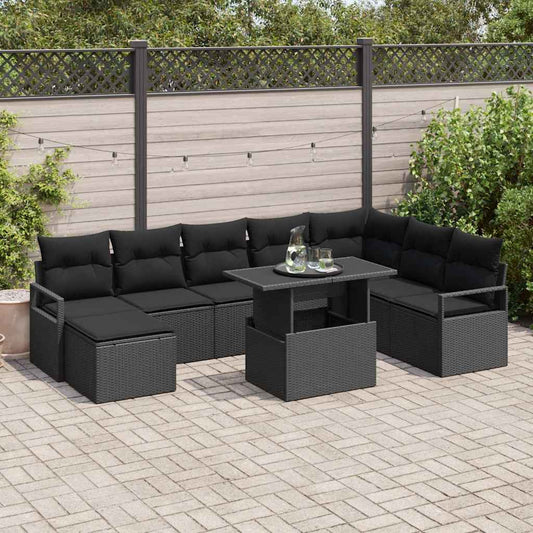 Garten-Sofa-Set mit Kissen 9 pcs Schwarz