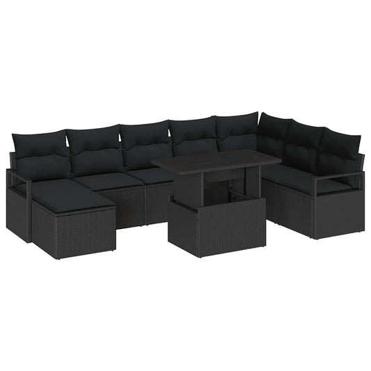 Garten-Sofa-Set mit Kissen 9 pcs Schwarz