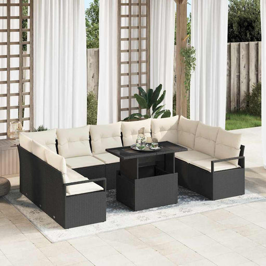 Garten-Sofa-Set mit Kissen 10 pcs Schwarz und Creme