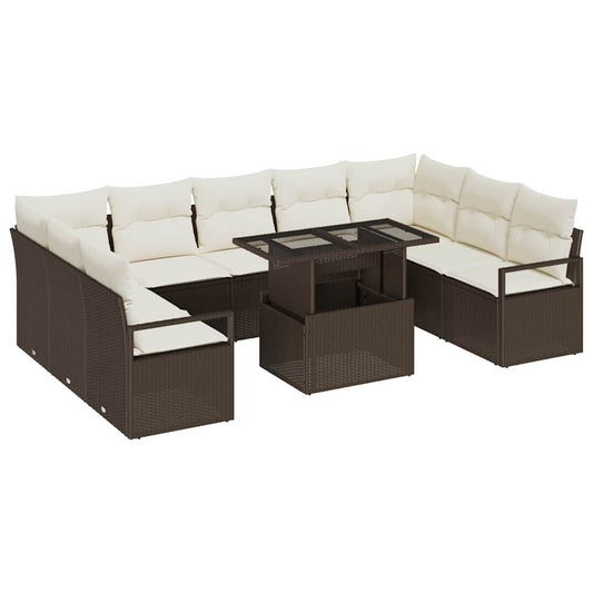 Garten-Sofa-Set mit Kissen 10 pcs Braun und Creme