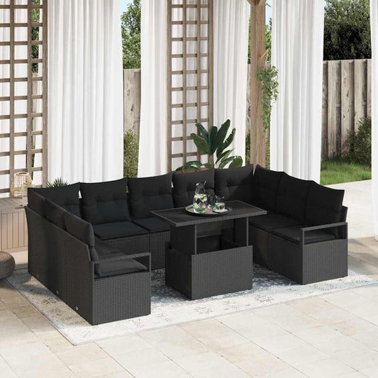 Garten-Sofa-Set mit Kissen 10 pcs Schwarz
