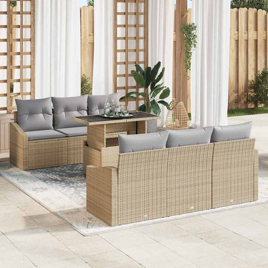 Garten-Sofa-Set 7 pcs Beige und Hellgrau 100 x 55 x 73 cm