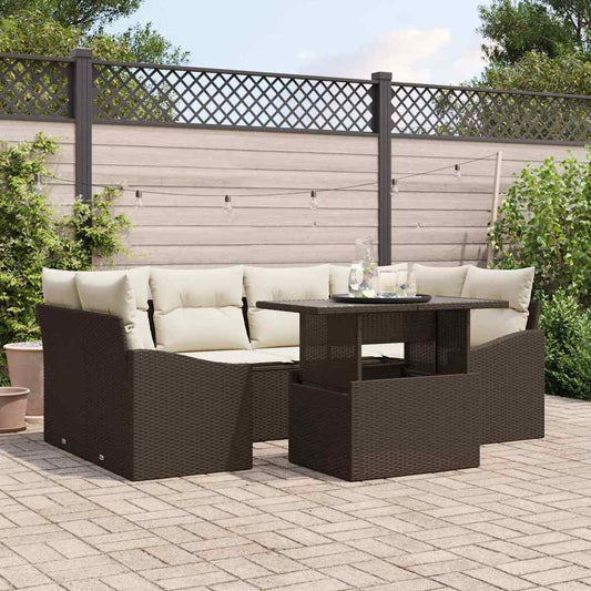 Garten-Sofa-Set mit Kissen 7 pcs Braun und Creme