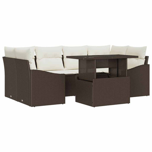 Garten-Sofa-Set mit Kissen 7 pcs Braun und Creme