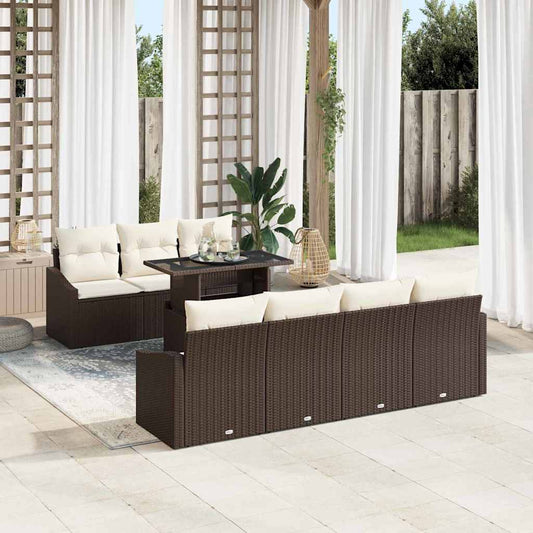 Garten-Sofa-Set mit Kissen 8 pcs Braun und Creme