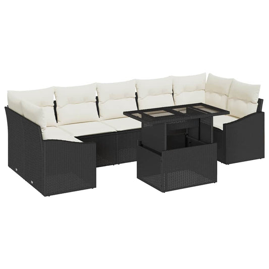 Garten-Sofa-Set 8 pcs Schwarz und Creme 100 x 55 x 73 cm