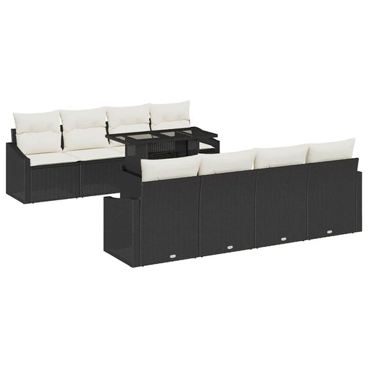 Garten-Sofa-Set mit Kissen 7 pcs Schwarz und Creme
