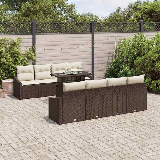 Garten-Sofa-Set mit Kissen 7 pcs Braun und Creme