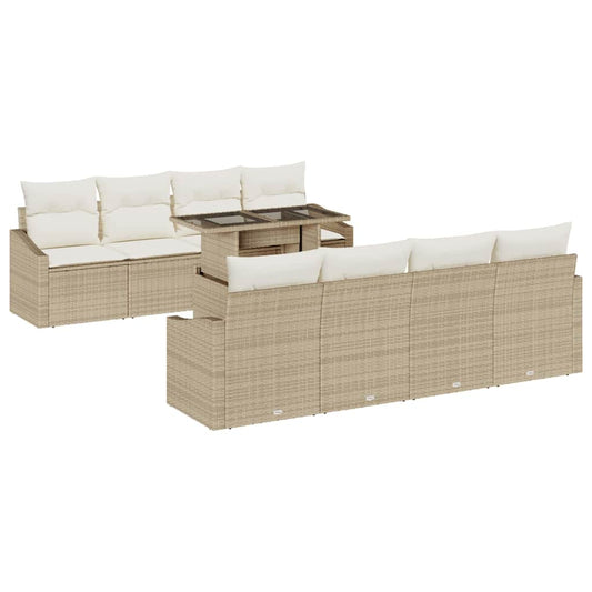 Garten-Sofa-Set mit Kissen 7 pcs Beige und Creme Poly-Rattan