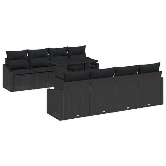 Garten-Sofa-Set mit Kissen 7 pcs Schwarz