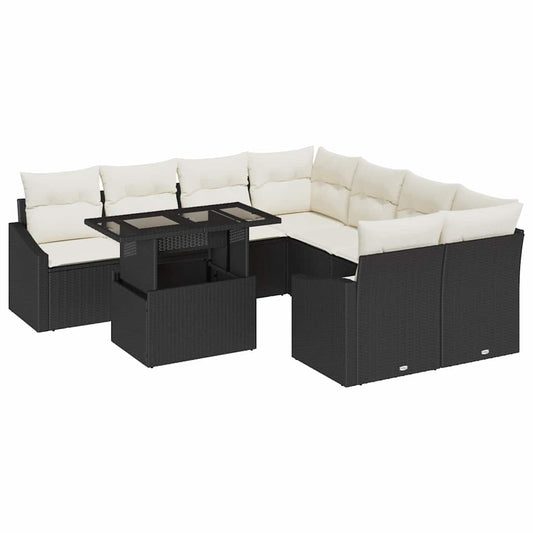 Garten-Sofa-Set 9 pcs Schwarz und Creme 100 x 55 x 73 cm