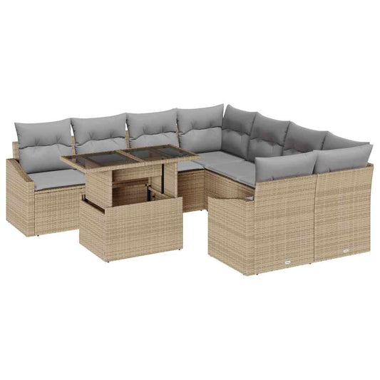 Garten-Sofa-Set 9 pcs Beige und Hellgrau 100 x 55 x 73 cm