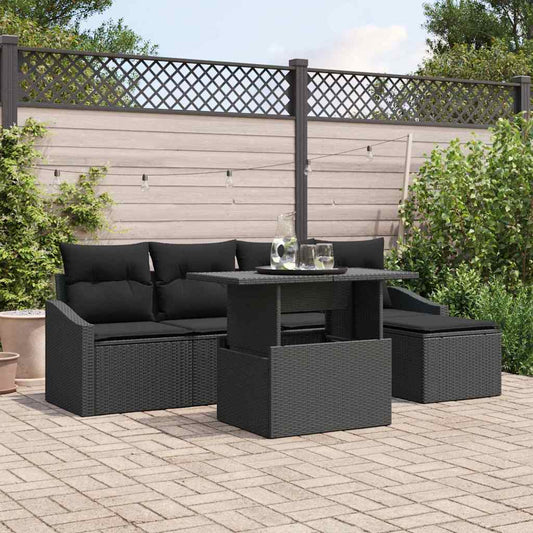 Garten-Sofa-Set mit Kissen 6 pcs Schwarz