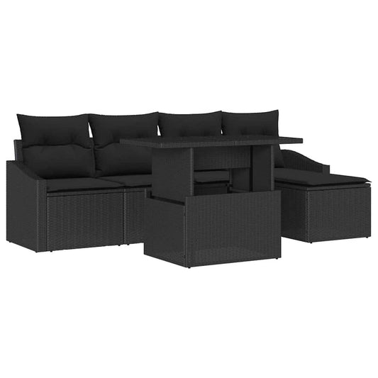 Garten-Sofa-Set mit Kissen 6 pcs Schwarz