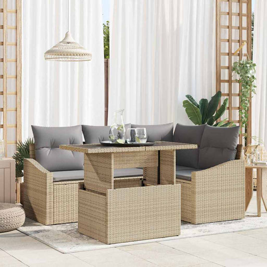 Garten-Sofa-Set 5 pcs Beige und Hellgrau 100 x 55 x 73 cm
