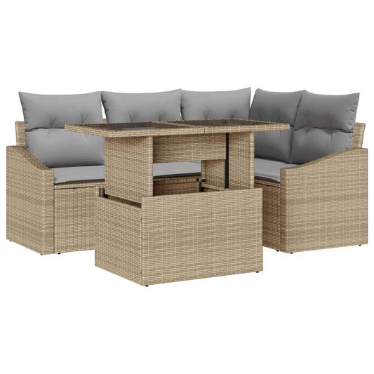 Garten-Sofa-Set 5 pcs Beige und Hellgrau 100 x 55 x 73 cm