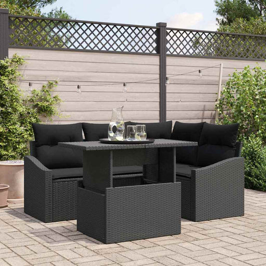 Garten-Sofa-Set mit Kissen 5 pcs Schwarz 100 x 55 x 73 cm