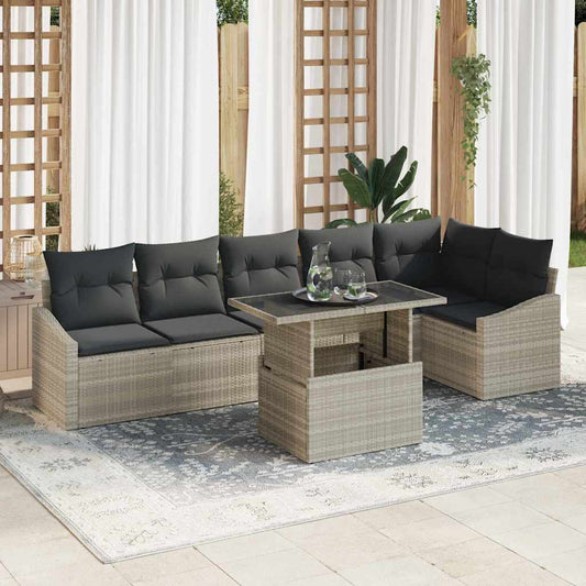 Garten-Sofa-Set mit Kissen 7 pcs Hellgrau 100 x 55 x 73 cm
