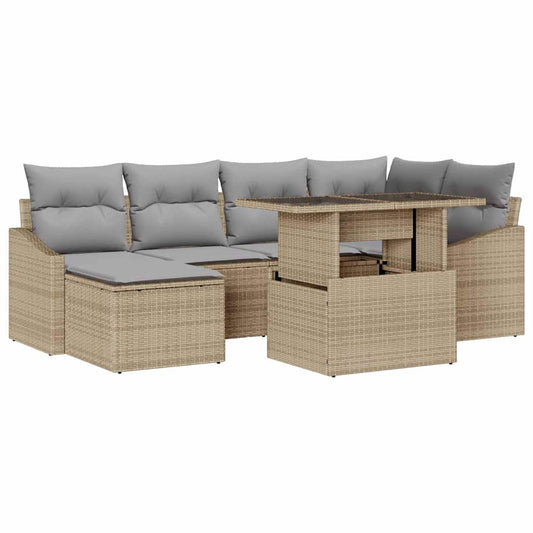 Garten-Sofa-Set mit Kissen 7 pcs Beige und Hellgrau