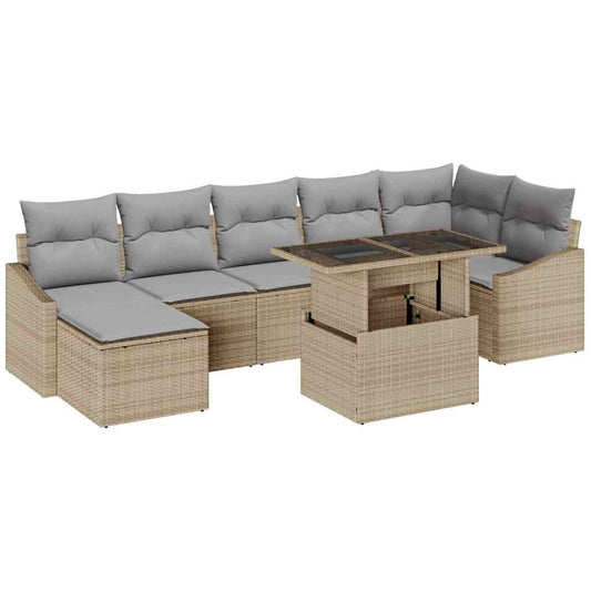 Garten-Sofa-Set mit Kissen 8 pcs Beige und Hellgrau
