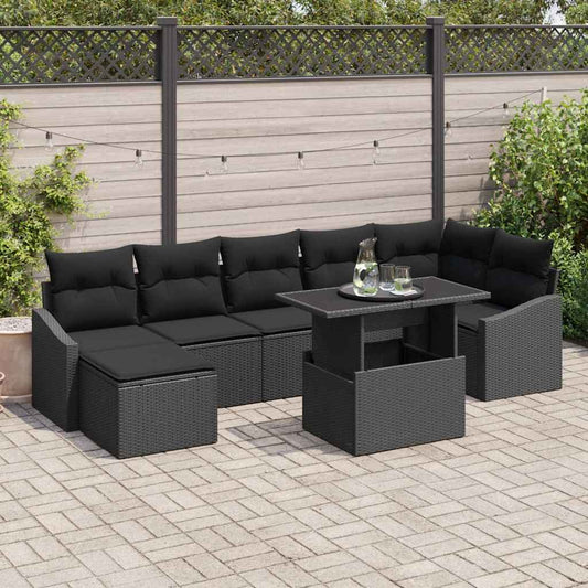 Garten-Sofa-Set mit Kissen 8 pcs Schwarz