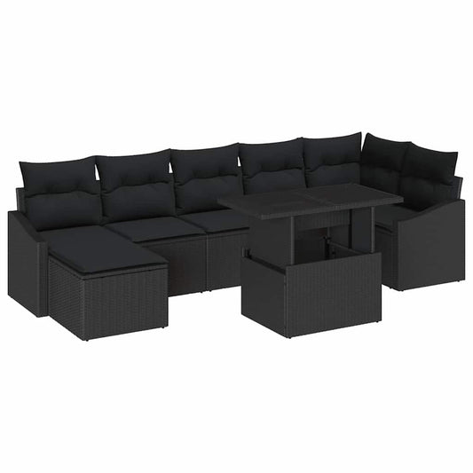 Garten-Sofa-Set mit Kissen 8 pcs Schwarz