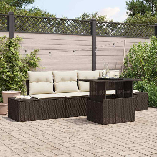 Garten-Sofa-Set 5 pcs Braun und Creme 100 x 55 x 73 cm