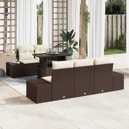 Garten-Sofa-Set 6 pcs Braun und Creme 100 x 55 x 73 cm