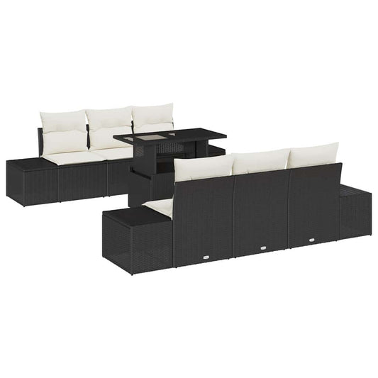 Garten-Sofa-Set 7 pcs Schwarz und Creme 100 x 55 x 73 cm
