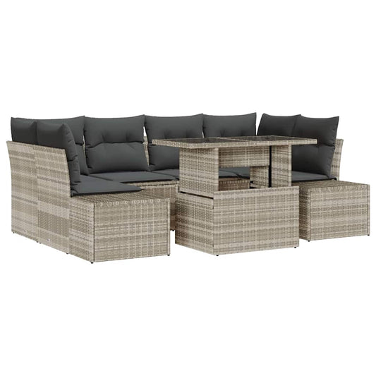 Garten-Sofa-Set mit Kissen 7 pcs Hellgrau 100 x 55 x 73 cm