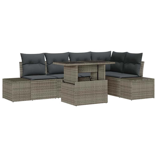 Garten-Sofa-Set mit Kissen 6 pcs Grau Poly Rattan